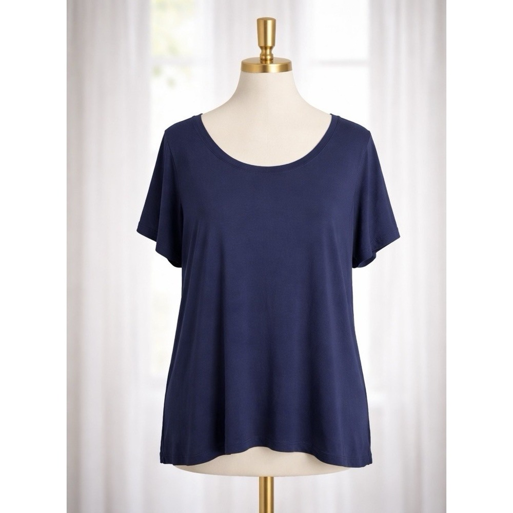 The Talbots Tee Knit Top Luxe‎ 100% Pima Cotton Popover Navy Blue Size 3X Petite